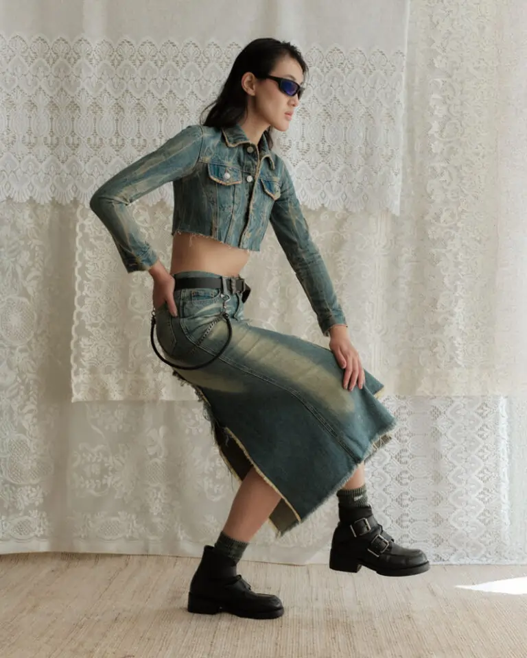 Distressed Greencast Denim Wash Skirt (2)
