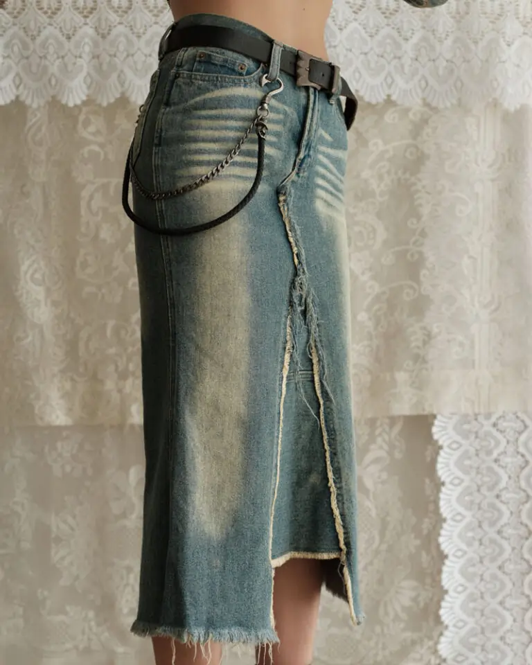 Distressed Greencast Denim Wash Skirt (4)