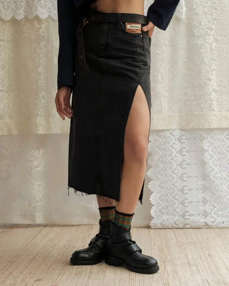 Frayed Slit Denim Skirt (2)