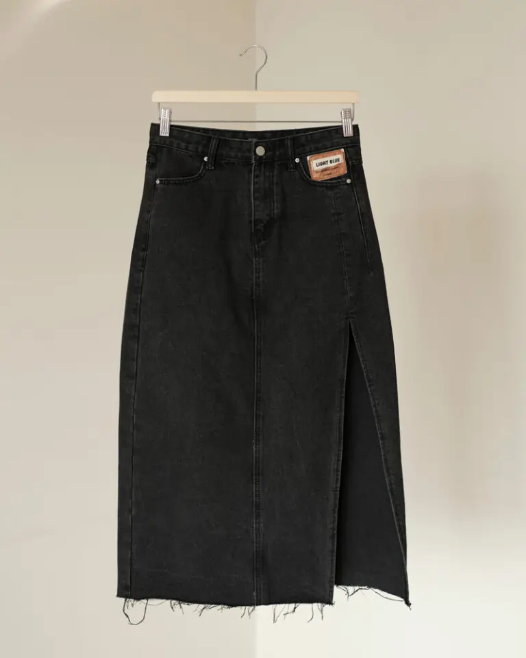 Frayed Slit Denim Skirt (4)