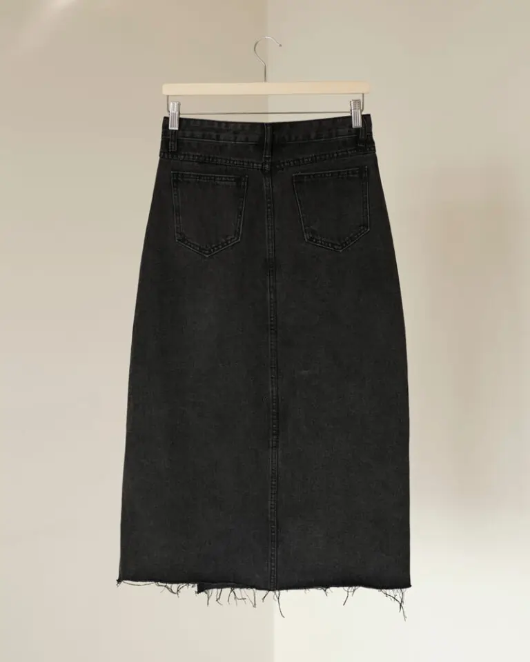 Frayed Slit Denim Skirt (5)
