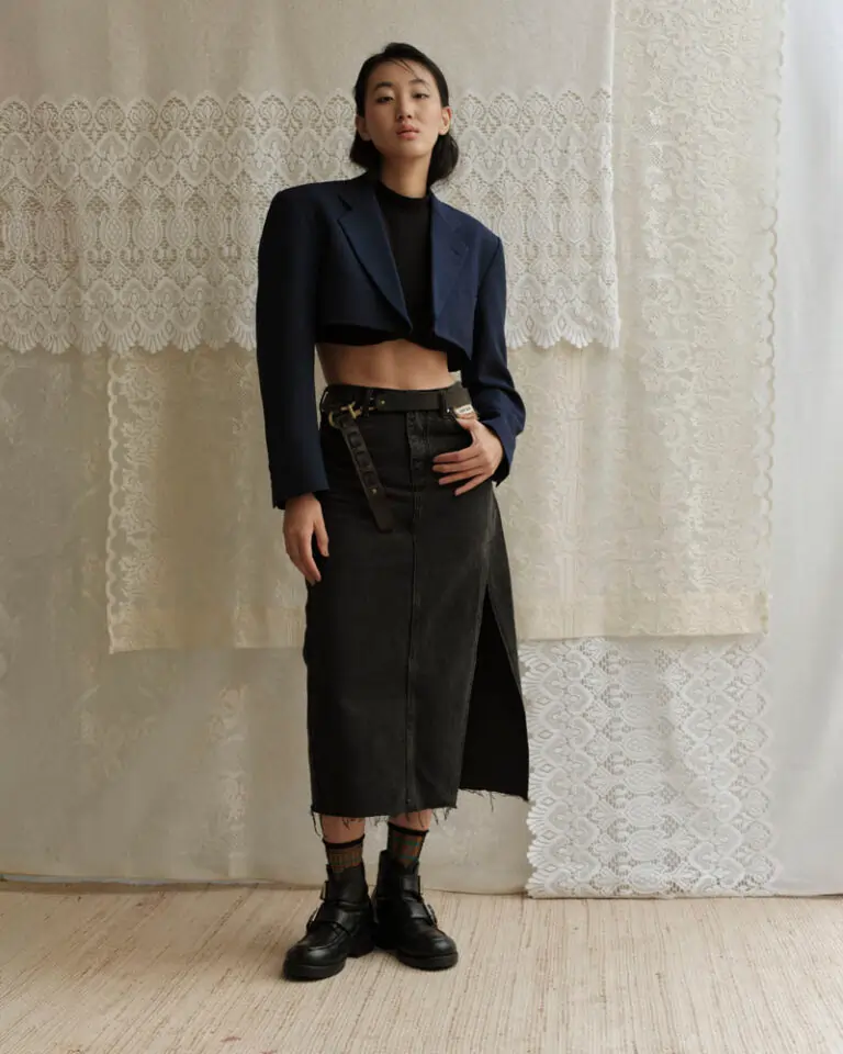 Frayed Slit Denim Skirt