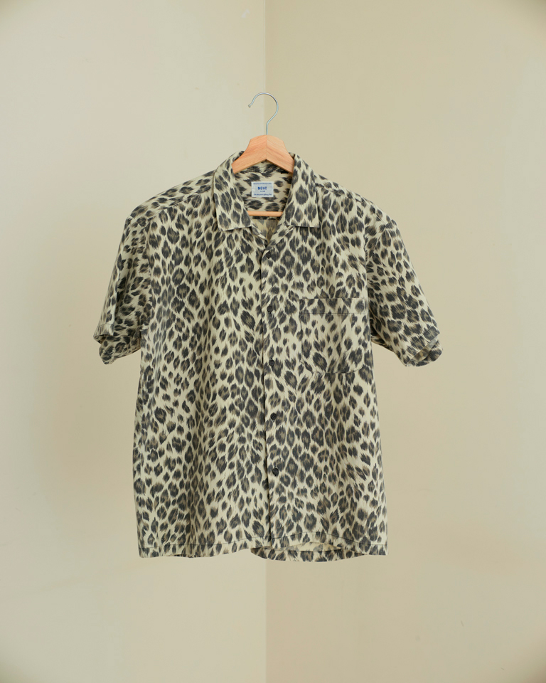 Vintage leopard print camp collar shirt featuring an all-over animal print, short sleeves, button-up front and relaxed fit for effortless statement styling.